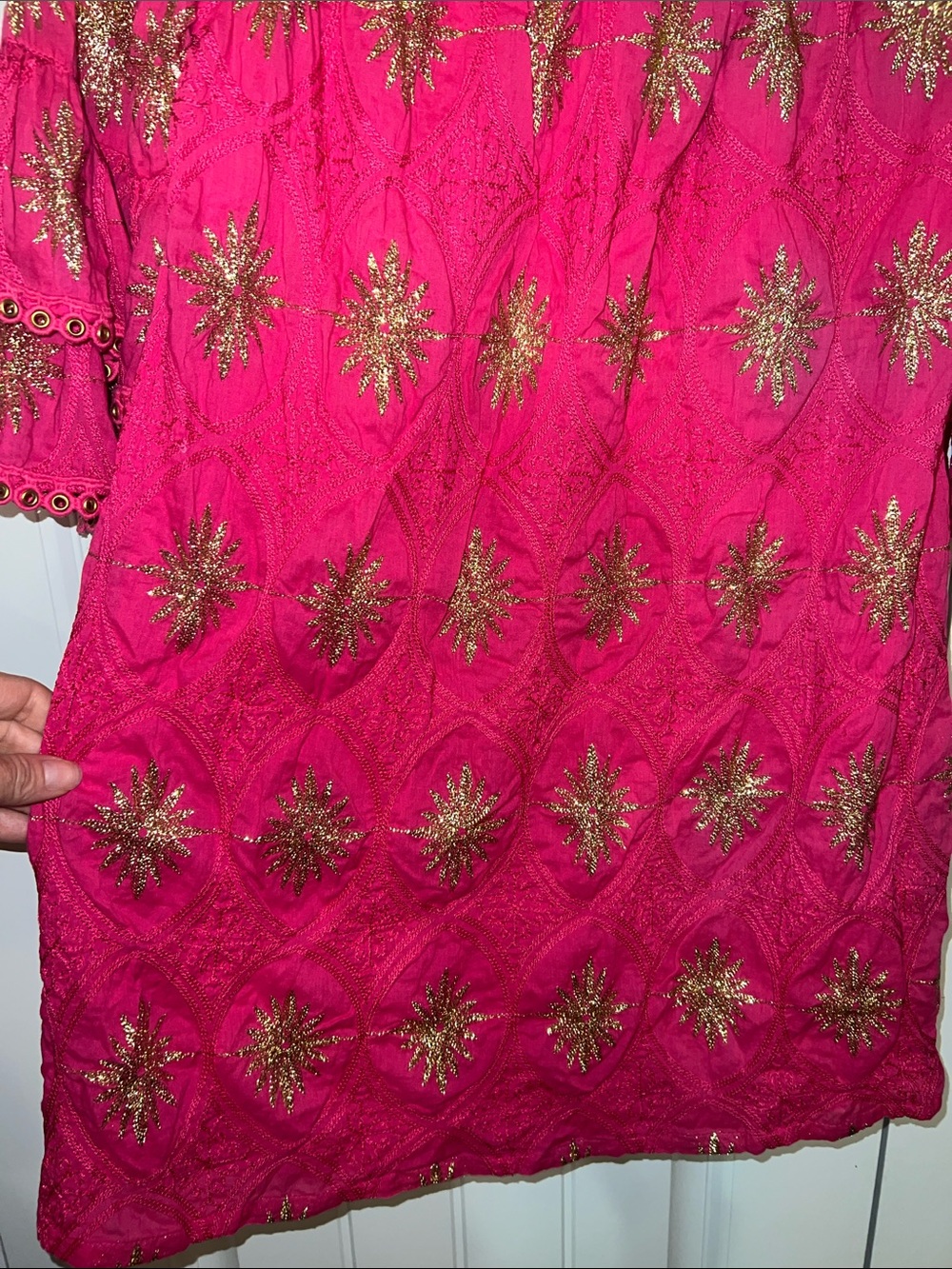 Boston Proper Off-Shoulder Fuchsia Dress with Gold Embroidery size XS - Picture 10 of 10